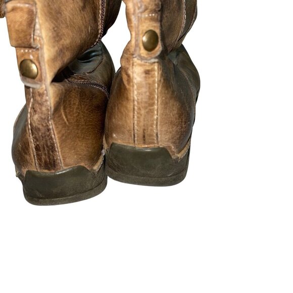 Manas Design Womens Boots Size 38 Distressed Leather Sheepskin Fur Trim Knee - Picture 6 of 9